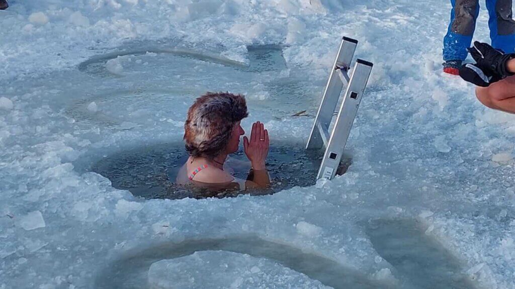 Icebath on the lake